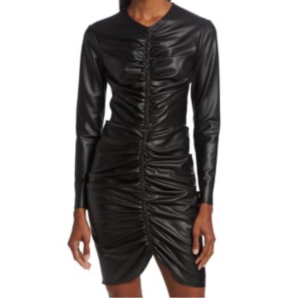 Veronica Beard Black Faux Leather Bernadette Dress NWT
